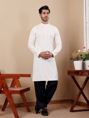  chikankari embroidery work white festive wear kurta for men 1