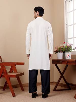  chikankari embroidery work white festive wear kurta for men 2