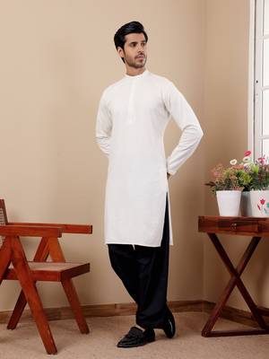  chikankari embroidery work white festive wear kurta for men 4