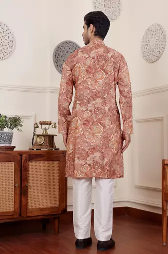 Brown modal silk fabric glamorous festive wear kurta payjama with printed