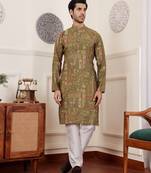 Green color modal silk fabric glamorous festive wear kurta payjama with designer printed