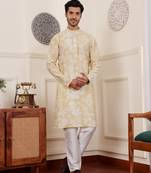 Light yellow modal silk fabric glamorous festive wear kurta payjama with designer printed