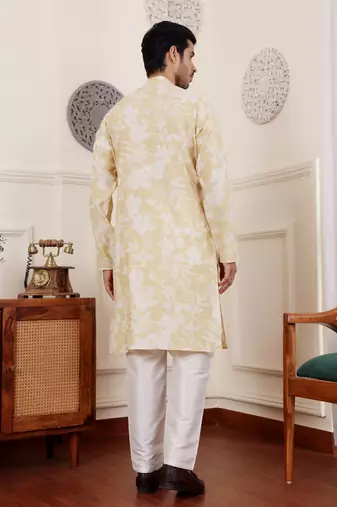 Light yellow modal silk fabric glamorous festive wear kurta payjama with printed