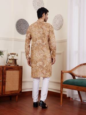 Light brown modal silk fabric glamorous festive wear kurta payjama with printed 2