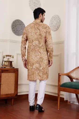Light brown modal silk fabric glamorous festive wear kurta payjama with printed