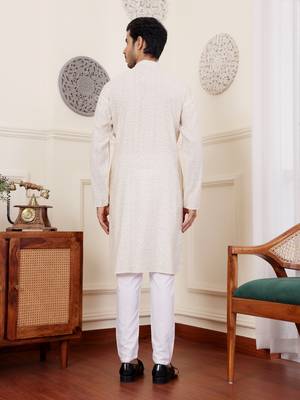 Off white modal silk fabric glamorous festive wear kurta payjama with printed 2