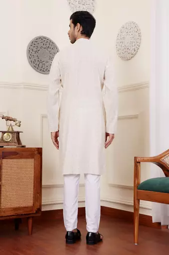 Off white modal silk fabric glamorous festive wear kurta payjama with printed
