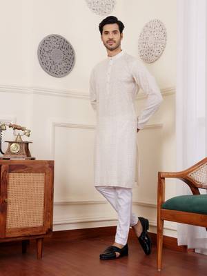 Off white modal silk fabric glamorous festive wear kurta payjama with printed 3