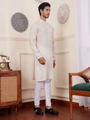 Off white modal silk fabric glamorous festive wear kurta payjama with printed 4