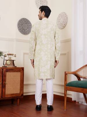 Light green modal silk fabric glamorous festive wear kurta payjama with printed 2
