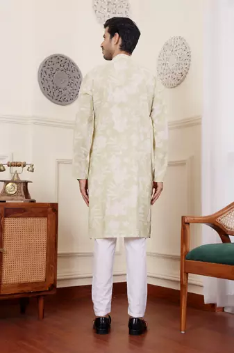 Light green modal silk fabric glamorous festive wear kurta payjama with printed