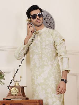 Light green modal silk fabric glamorous festive wear kurta payjama with printed 3