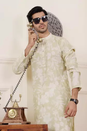 Light green modal silk fabric glamorous festive wear kurta payjama with printed