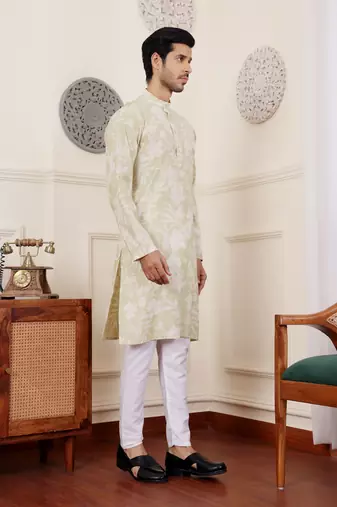 Light green modal silk fabric glamorous festive wear kurta payjama with printed