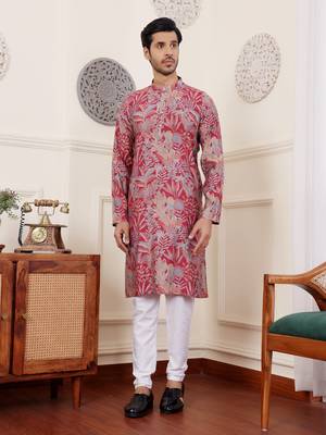 Pink color modal silk fabric glamorous festive wear kurta payjama with designer printed 1