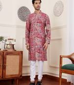 Pink color modal silk fabric glamorous festive wear kurta payjama with designer printed
