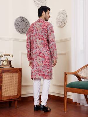 Pink color modal silk fabric glamorous festive wear kurta payjama with designer printed 2