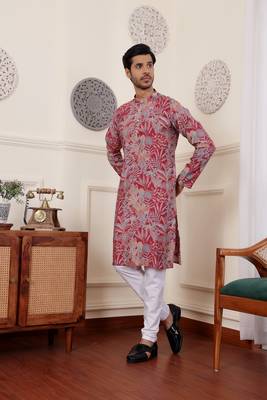 Pink color modal silk fabric glamorous festive wear kurta payjama with designer printed 3