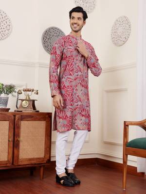Pink color modal silk fabric glamorous festive wear kurta payjama with designer printed 4
