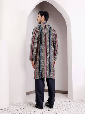 Multy color modal silk ethnic designer printed men's kurta for wedding season 2