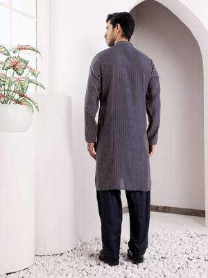 Blue modal silk ethnic printed men's kurta for wedding season 2