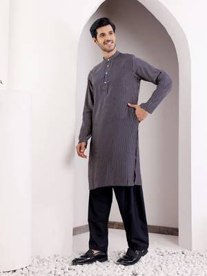 Blue modal silk ethnic printed men's kurta for wedding season 3