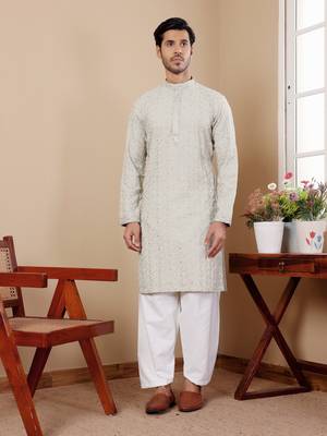Pestel green beautiful embroidery work wedding ceremonial wear kurta payjama 1