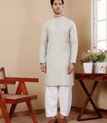 Pestel green beautiful designer embroidery work wedding ceremonial wear kurta payjama