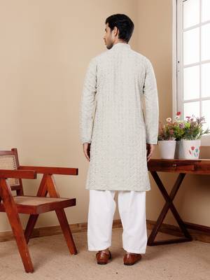 Pestel green beautiful embroidery work wedding ceremonial wear kurta payjama 2