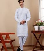 Light blue graceful partywear embroidery work kurta payjama for mens