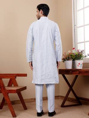 Light blue graceful partywear embroidery work kurta payjama for mens 2