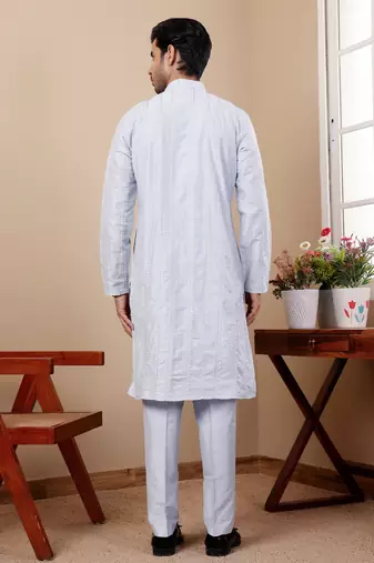 Light blue graceful partywear embroidery work kurta payjama for mens