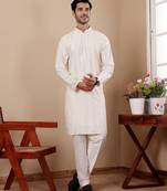 Off whit graceful partywear designer embroidery work kurta payjama for mens