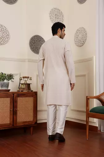 White modal silk fabric partywear wevon graceful kurta payjama for men