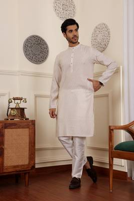 White modal silk fabric partywear wevon graceful kurta payjama for men 3