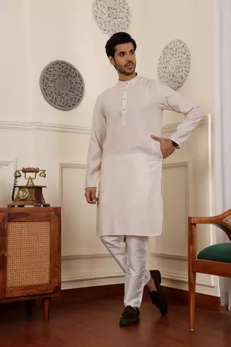 White modal silk fabric partywear wevon graceful kurta payjama for men