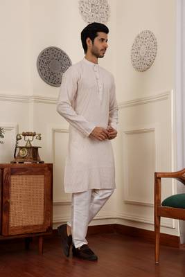 White modal silk fabric partywear wevon graceful kurta payjama for men 4