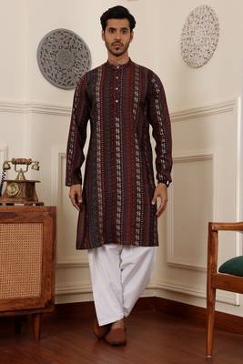 Multy modal silk fabric partywear wevon graceful kurta payjama for men 1