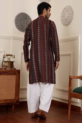 Multy modal silk fabric partywear wevon graceful kurta payjama for men 2