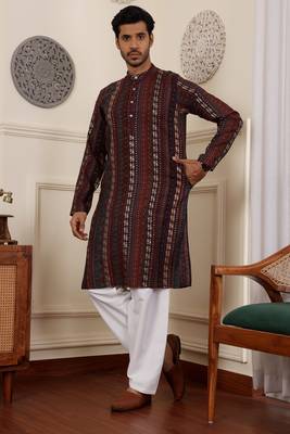 Multy modal silk fabric partywear wevon graceful kurta payjama for men 3