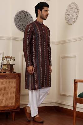 Multy modal silk fabric partywear wevon graceful kurta payjama for men 4