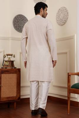White modal silk fabric partywear wevon graceful kurta payjama for men 2