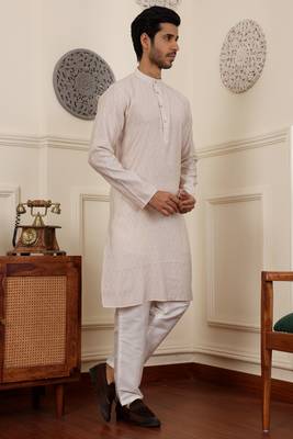 White modal silk fabric partywear wevon graceful kurta payjama for men 4