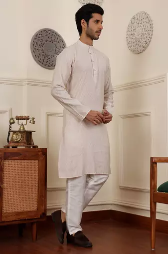 White modal silk fabric partywear wevon graceful kurta payjama for men