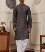 Blue modal silk fabric partywear wevon designer graceful kurta payjama for men