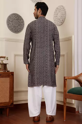 Blue modal silk fabric partywear wevon graceful kurta payjama for men
