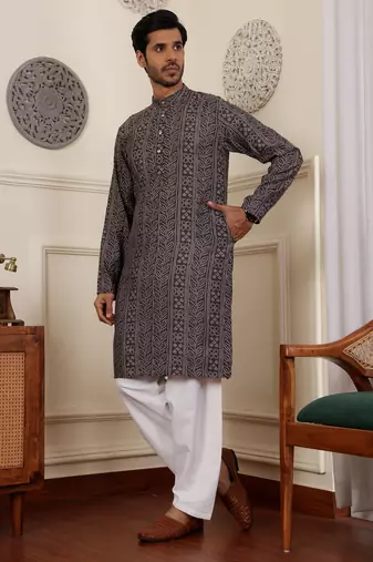 Blue modal silk fabric partywear wevon graceful kurta payjama for men