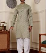 Pista viscose fabric partywear wevon jacquard work graceful kurta payjama for men
