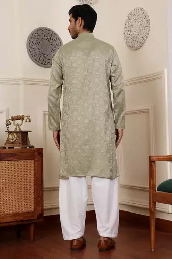 Pista viscosee fabric partywear wevon jacquard work graceful kurta payjama for men