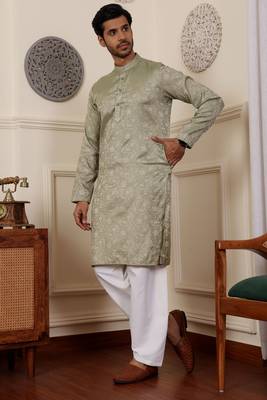 Pista viscosee fabric partywear wevon jacquard work graceful kurta payjama for men 3